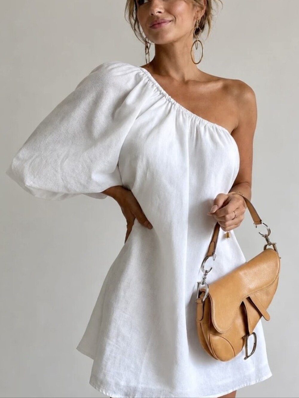 Commense Aegean Mini DressCotton Linen One Shoulder White M NWT